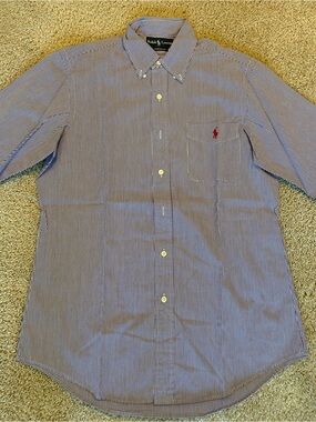 FULL SLEEVE Polo Ralph Lauren Men’s Blue/ White with Red Polo Logo Shirt size M